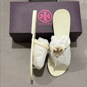 Tory Burch Mini Miller flat thong Ivory Slide Sandals with Gold Accents